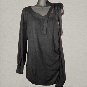 NY&C Black Knit Sweater Cold Shoulder with Shoulder Bow – Size Large